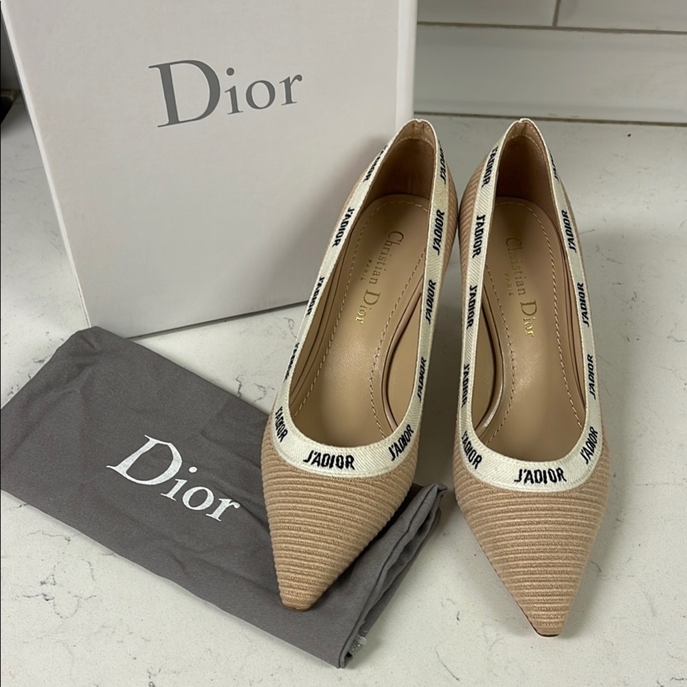 Dior Fabric & Ribbon Embroidered J'Adior Pumps 39 Aprioct Line - Picture 1 of 17